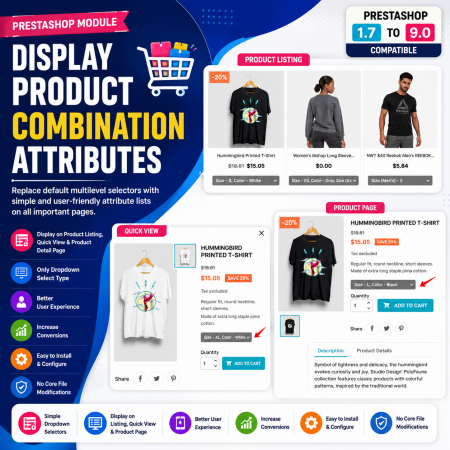 Display Product Combination Attributes Prestashop Module