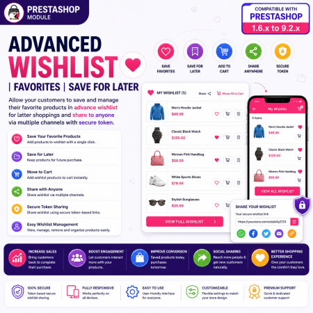 Advanced Wishlist | Favorites | Save for Later | Prestashop Module