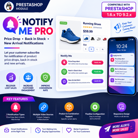 Notify Me Pro - Price Drop, Back in Stock, New Arrivals Prestashop Module